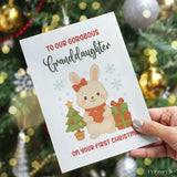 Granddaughter First Christmas Card | Cute Bunny Design - Greeting Card