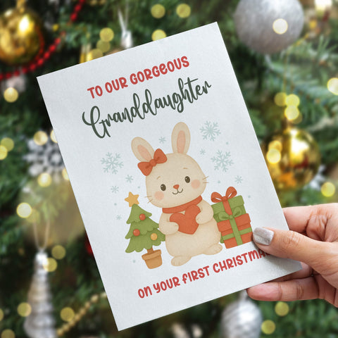 Granddaughter First Christmas Card | Cute Bunny Design