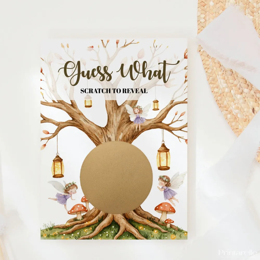 Children's book with fairies and a tree design, featuring a gold circle to scratch.