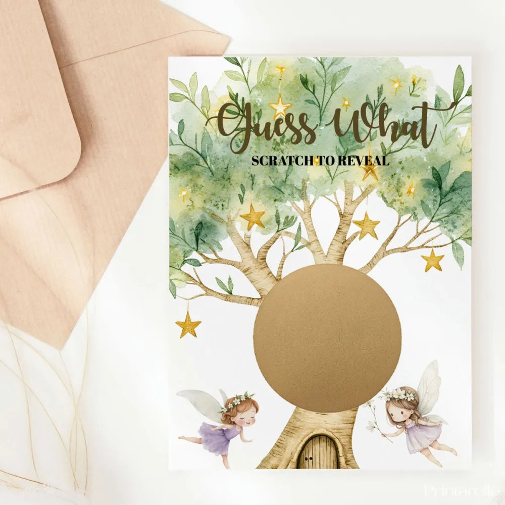 Promoted to Grandma Scratch Card – Guess What? | Enchanted Fairy Tree - Greeting Card - Printarelle