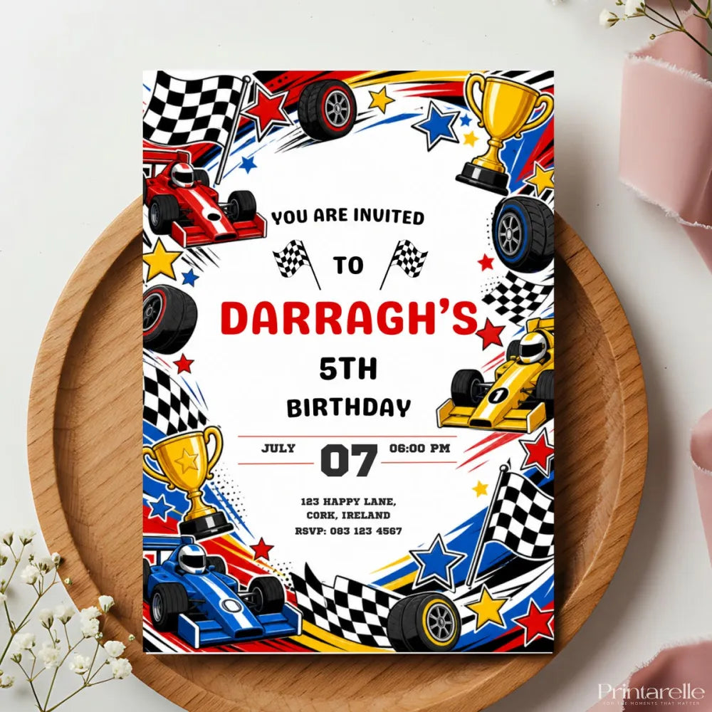 Racing Car Birthday Party Invitation | Chequered Flag Burst - racing car birthday, racing car, car birthday, chequered