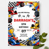 Racing Car Birthday Party Invitation | Chequered Flag Burst - racing car birthday, racing car, car birthday, chequered