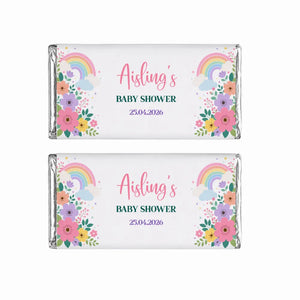 Pastel floral and rainbow themed personalised 40g chocolate bars perfect for aisling’s baby shower celebration