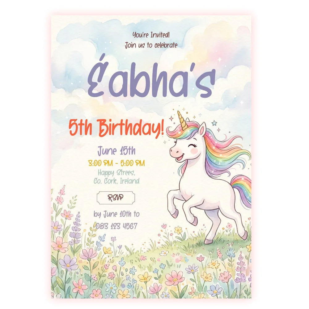 Rainbow Unicorn Birthday Party Invitation - rainbow unicorn, birthday party, rainbow unicorn birthday, unicorn birthday