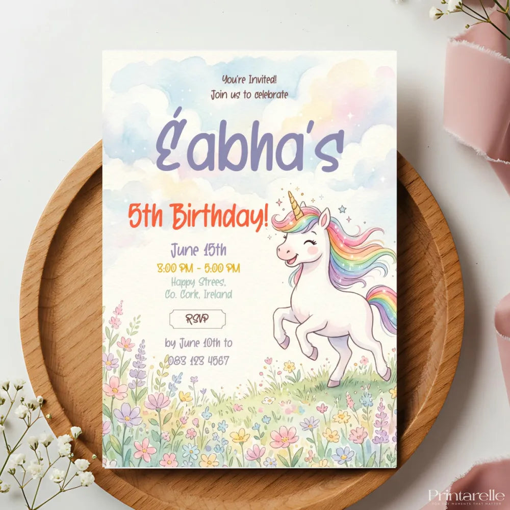 Rainbow Unicorn Birthday Party Invitation - rainbow unicorn, birthday party, rainbow unicorn birthday, unicorn birthday