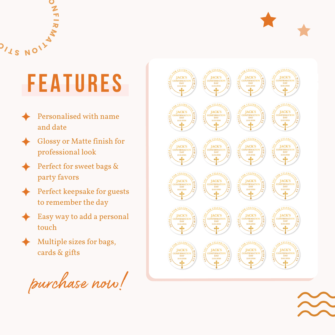 Real Foil Personalised Confirmation Stickers for Boys & Girls - Stickers - Printarelle