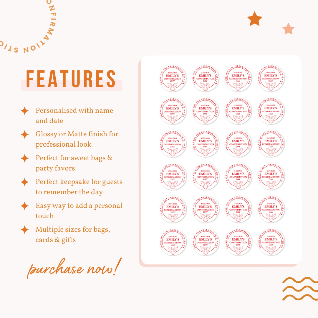 Real Foil Personalised Confirmation Stickers for Boys & Girls - Stickers - Printarelle
