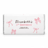 White chocolate bar with pink watercolor ribbon frame wrapper personalised 40g for elisabeths 5th birthday