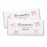 White chocolate personalised 40g chocolate bar with pink bows and elisabeths 5th birthday text on wrapper