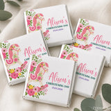 Pink rocking horse mini neapolitan chocolates wrapped in white floral paper personalized for alisons christening day
