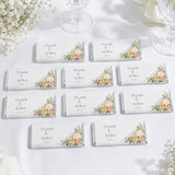 White chocolate bar with blush rose floral design in soft peach cream and green personalised 40g chocolate bar