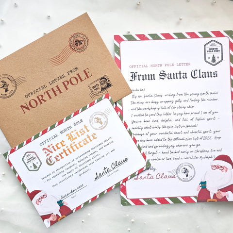 Official North Pole Letter from Santa | Nice List Certificate Set