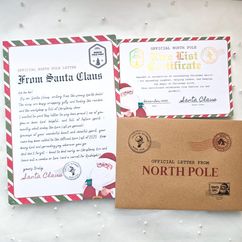 Official North Pole Letter from Santa | Nice List Certificate Set