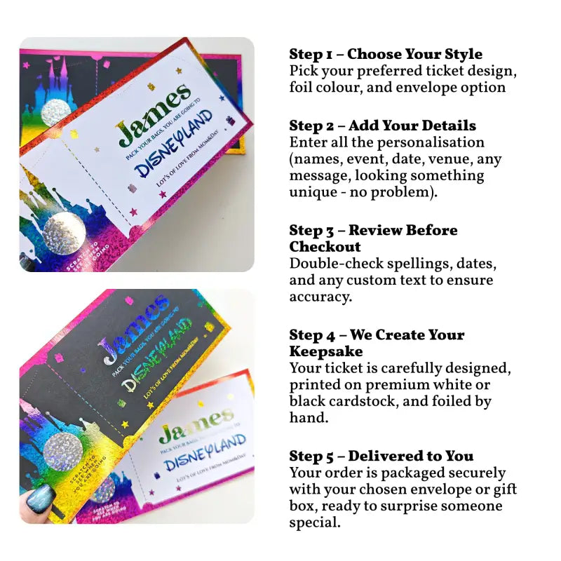 Christmas Surprise Foil Ticket - Disneyland Trip Reveal - Foil Ticket