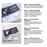 Steps to create a personalized Disneyland ticket with design, color, and envelope options.