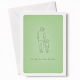 Walking together, one small step at a time. This quietly beautiful line art illustration shows a dad and his young son