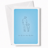 Walking together, one small step at a time. This quietly beautiful line art illustration shows a dad and his young son