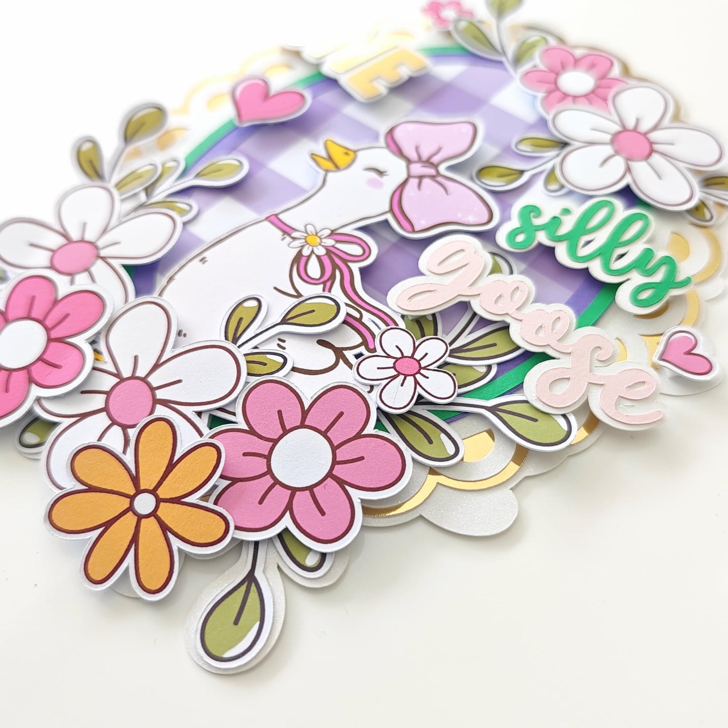 Silly Goose ’One’ Boho Floral First Birthday Cake Topper - silly goose, cake topper, happy birthday, gold scalloped
