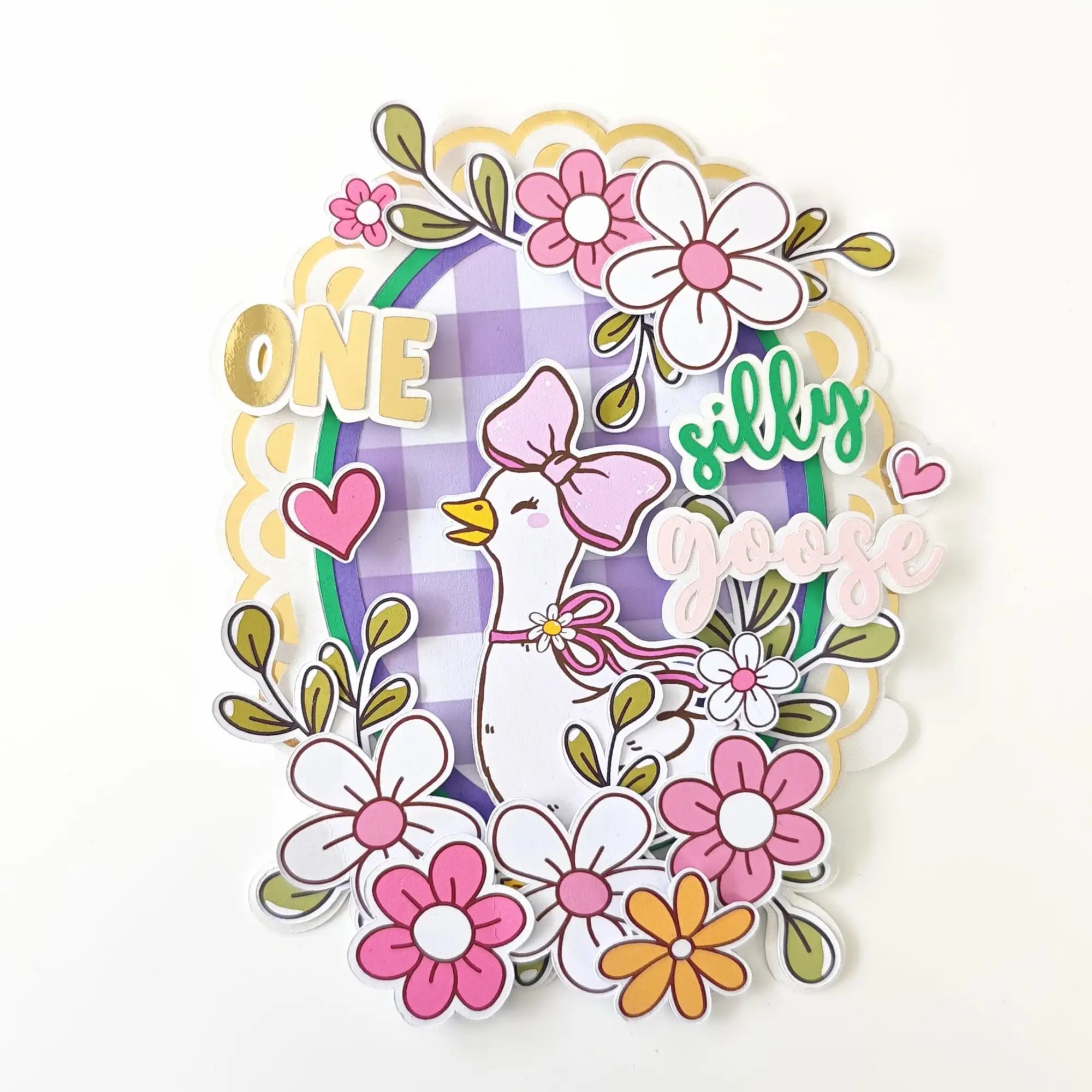 Silly Goose ’One’ Boho Floral First Birthday Cake Topper - silly goose, cake topper, happy birthday, gold scalloped