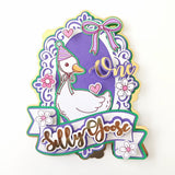 Silly Goose ’One’ First Birthday Cake Topper - silly goose, cake topper, happy birthday, gold mirror, size guide