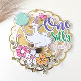 Silly Goose ’One’ Round Balloon Cake Topper - silly goose, cake topper, happy birthday, round balloon cake, balloon