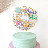 Silly Goose ’One’ Round Balloon Cake Topper - silly goose, cake topper, happy birthday, round balloon cake, balloon