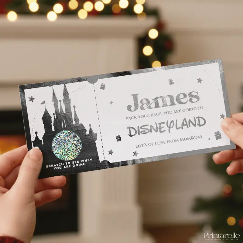 Christmas Surprise Foil Ticket - Disneyland Trip Reveal - Foil Ticket