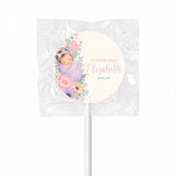 Personalised lavender swirl lollipops with baby elizabeth arrival date ideal for baby shower lollipop favours