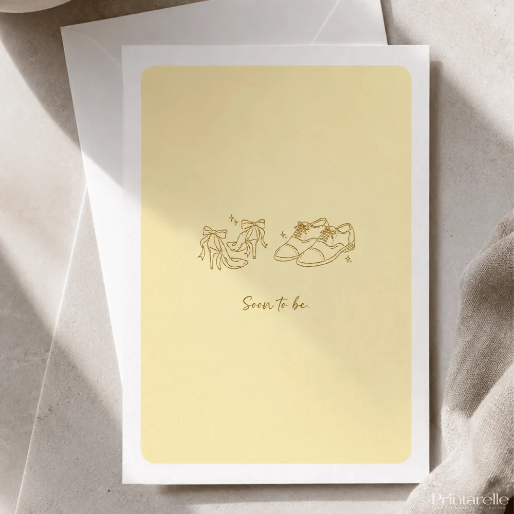 Soon to Be | Engagement & Wedding Card - groom’s oxford shoes, bridal heels, groom’s oxford, oxford shoes, colour