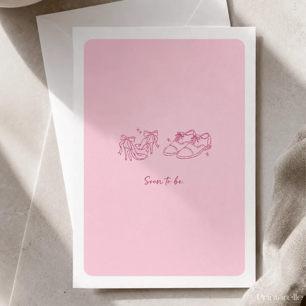 Soon to Be | Engagement & Wedding Card - groom’s oxford shoes, bridal heels, groom’s oxford, oxford shoes, colour