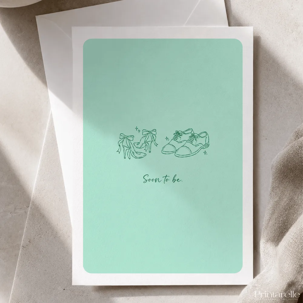 Soon to Be | Engagement & Wedding Card - groom’s oxford shoes, bridal heels, groom’s oxford, oxford shoes, colour