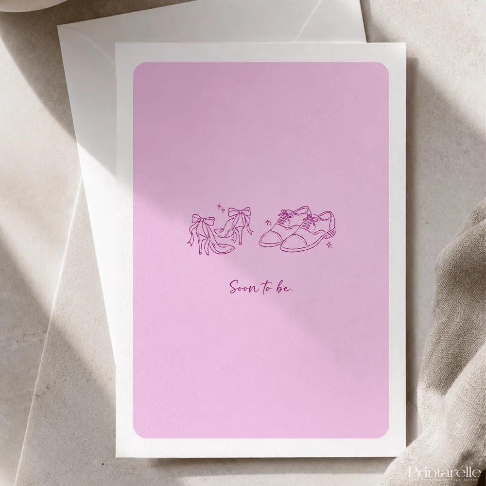 Soon to Be | Engagement & Wedding Card - groom’s oxford shoes, bridal heels, groom’s oxford, oxford shoes, colour