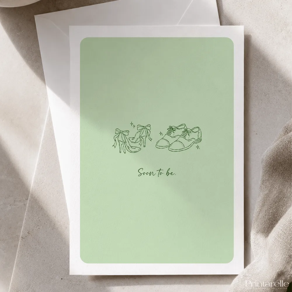 Soon to Be | Engagement & Wedding Card - groom’s oxford shoes, bridal heels, groom’s oxford, oxford shoes, colour