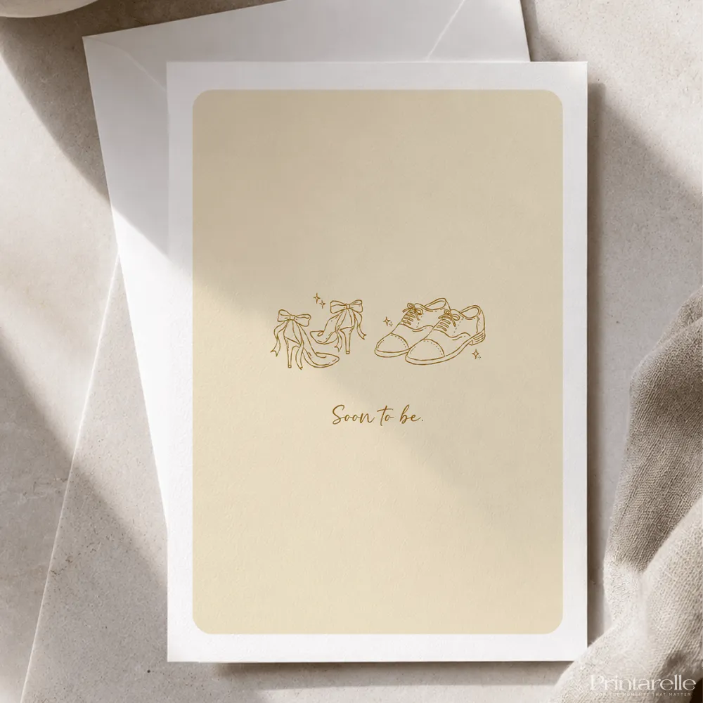 Soon to Be | Engagement & Wedding Card - groom’s oxford shoes, bridal heels, groom’s oxford, oxford shoes, colour