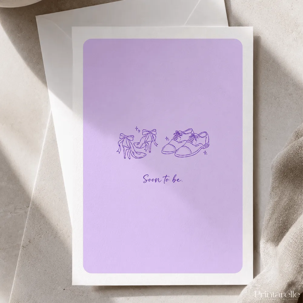 Soon to Be | Engagement & Wedding Card - groom’s oxford shoes, bridal heels, groom’s oxford, oxford shoes, colour