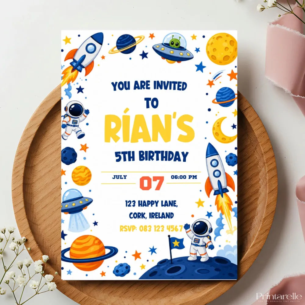 Space Birthday Party Invitation | Astronaut Moon Landing - space birthday, space birthday invitation, birthday party,