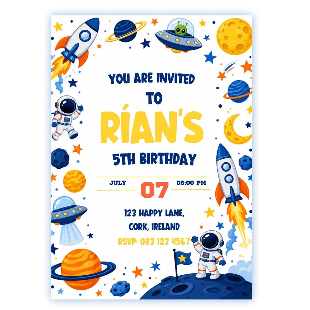 Space Birthday Party Invitation | Astronaut Moon Landing - space birthday, space birthday invitation, birthday party,