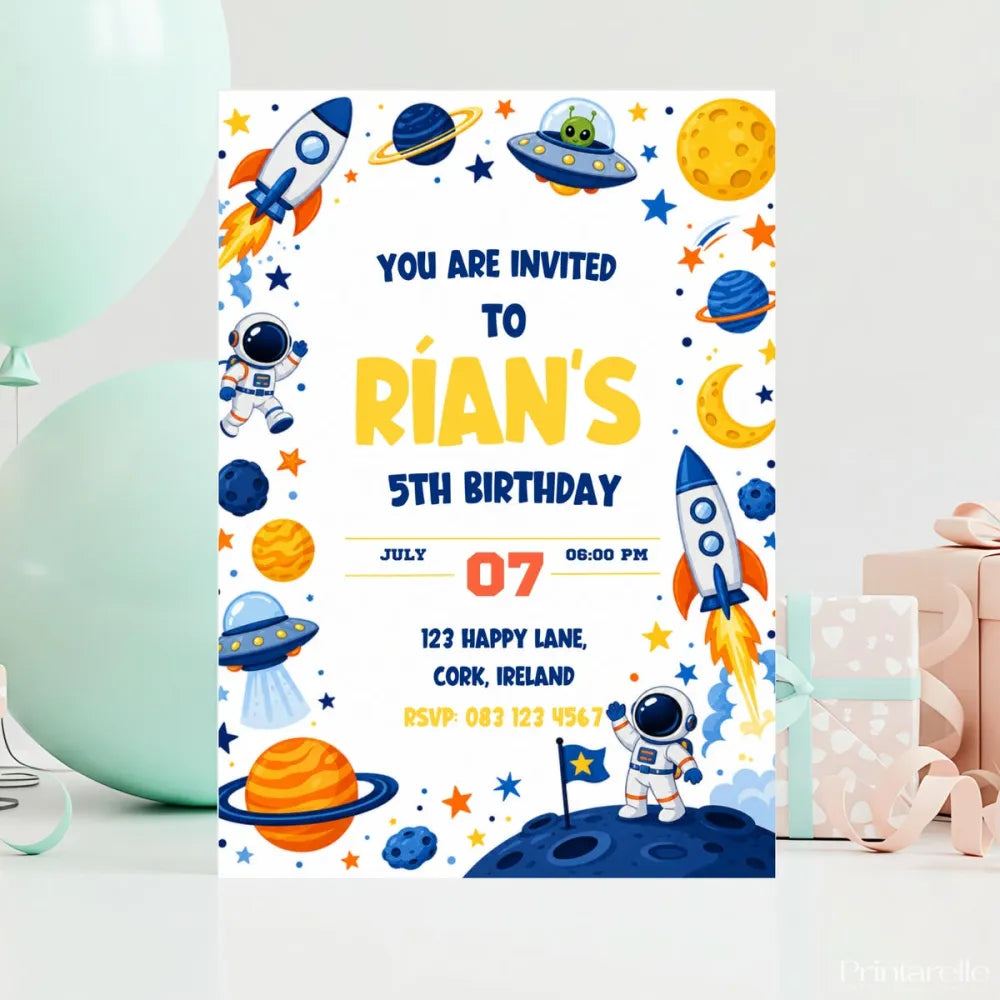 Space Birthday Party Invitation | Astronaut Moon Landing - space birthday, space birthday invitation, birthday party,