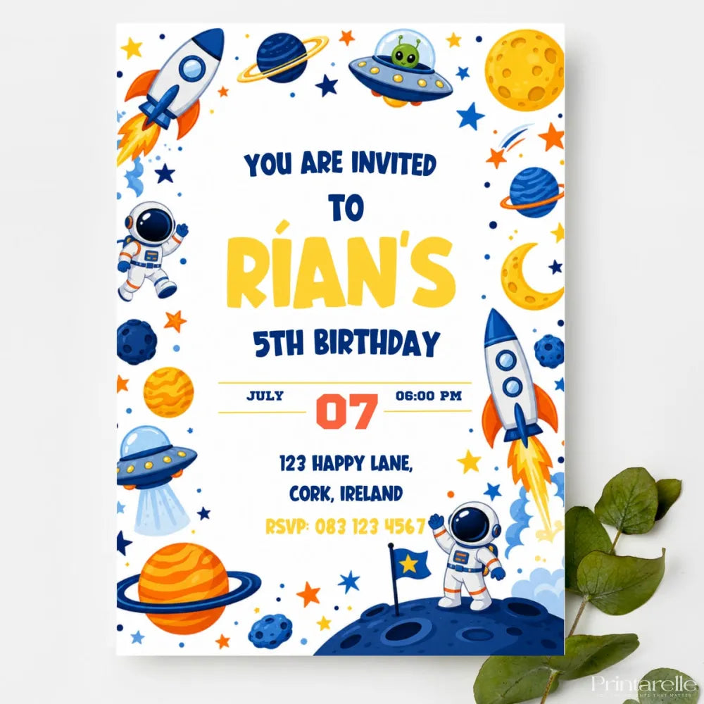 Space Birthday Party Invitation | Astronaut Moon Landing - space birthday, space birthday invitation, birthday party,