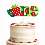 Strawberry First Birthday Cake Topper – ’One’ Cake Topper - cake topper, happy birthday, bold red, personalized foil
