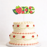 Strawberry First Birthday Cake Topper – ’One’ Cake Topper - cake topper, happy birthday, bold red, personalized foil