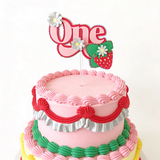Strawberry One Cake Topper – Adorable First Birthday Topper - cake topper, holographic glitter, happy birthday,