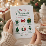 White husband christmas card with red green text and festive illustrations stronger than irish coffee design