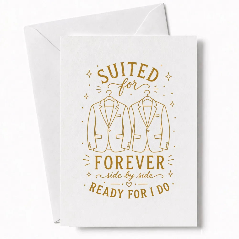 Handmade - Greeting Card - Two Grooms Wedding Card – Suited for Forever | Ireland