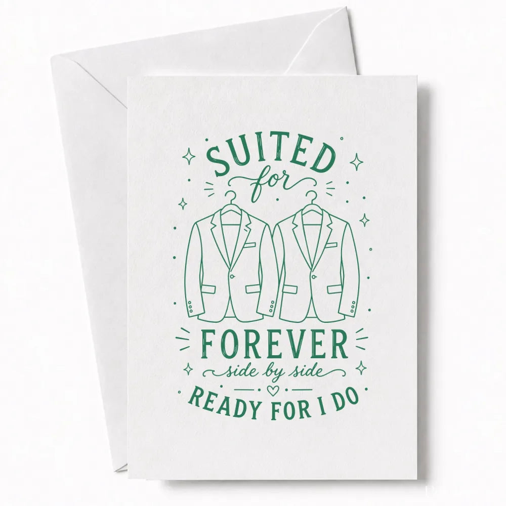 Handmade - Greeting Card - Two Grooms Wedding Card – Suited for Forever | Ireland
