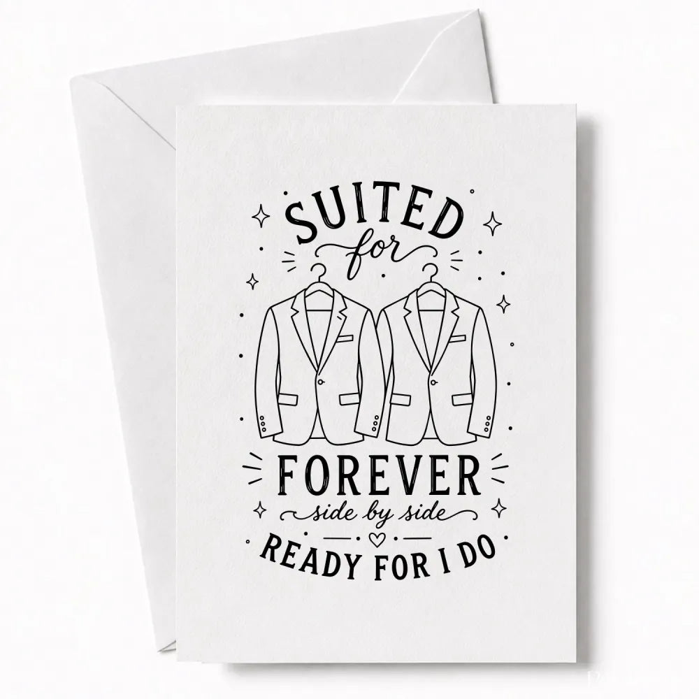 Handmade - Greeting Card - Two Grooms Wedding Card – Suited for Forever | Ireland