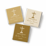 Gold and cream mini neapolitan chocolates wrapped in silver foil with cross design for christening favours