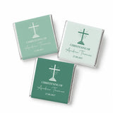 Three mini neapolitan chocolates wrapped with sunburst cross design for andrew thomas christening favors august 27 2023