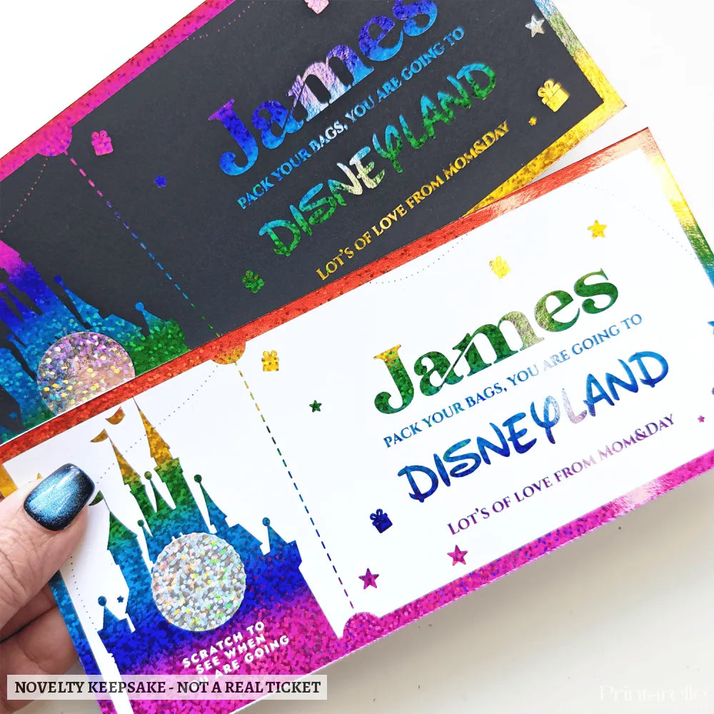 Christmas Surprise Foil Ticket - Disneyland Trip Reveal - personalised christmas foil, christmas foil ticket,