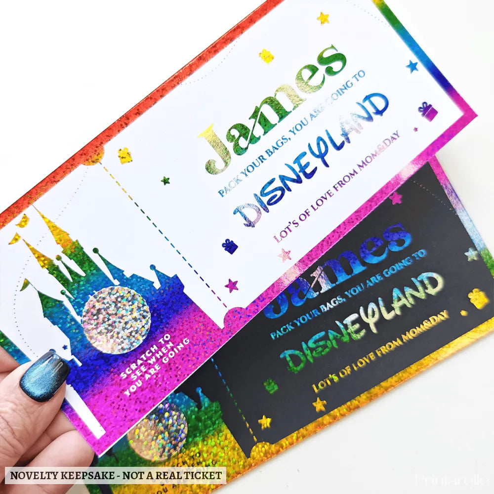 Christmas Surprise Foil Ticket - Disneyland Trip Reveal - personalised christmas foil, christmas foil ticket,